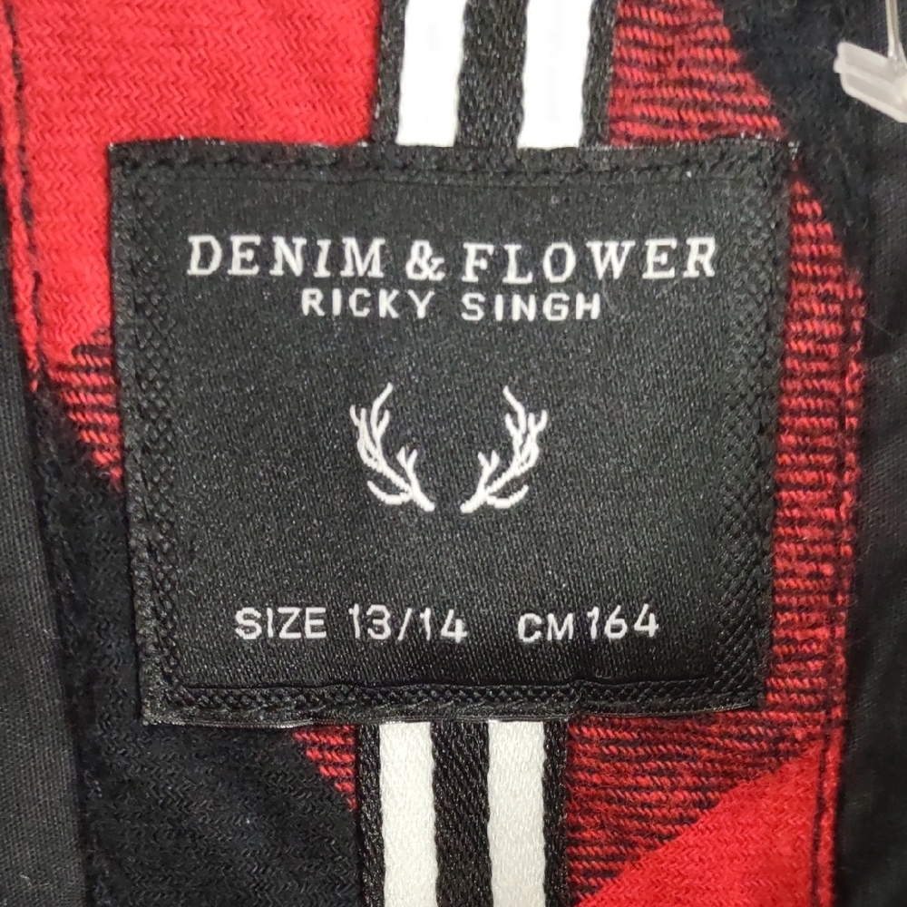 DENIM& FLOWER, Size 13/14,Kids Red and Black Plaid Shirt - Picture 7 of 17